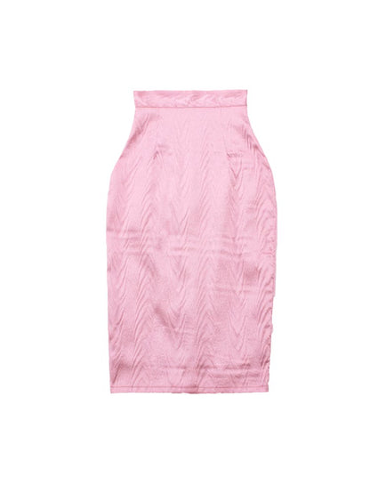 Le Palais Vintage Elegant Pink Brocade High-Waist Hip Pencil Skirt-Selene