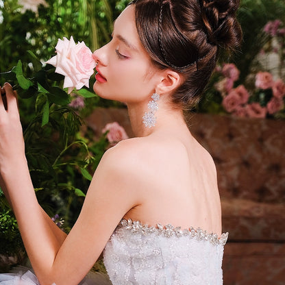 Wardrobes by Chen Luxury Diamond Drop Tassel Earrings-Moyo