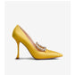 Pointed toe stiletto yellow satin square buckle shoes women-Kai