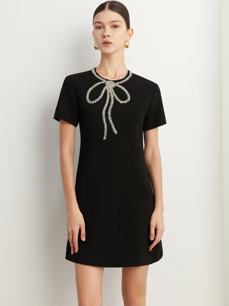 Elegant minimalist Classic Blackbeaded neckline Dress - Socialite Elegant minimalist Classic Blackbeaded neckline Dress - Socialite