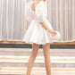 Sweet Elegant Silk Satin Hand Wrinkled Puff Sleeve U-Neck Princess Puff white cocktail dress- Eta