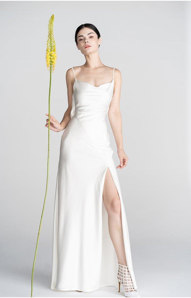 GOUDIN classical elegant slip slit long bridal dress GOUDIN classical elegant slip slit long bridal dress