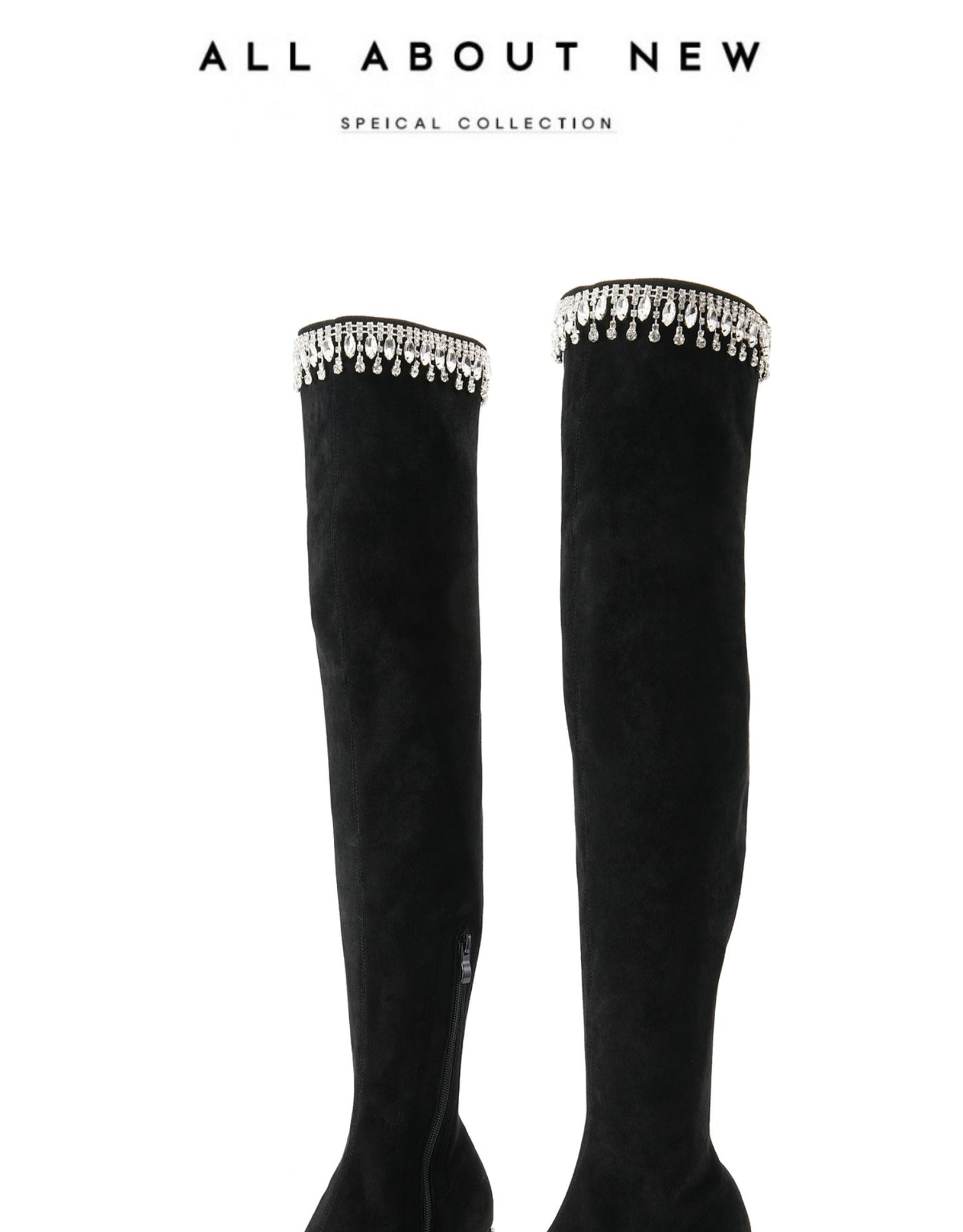 FEIFEI original niche design over-the-knee elastic package leg high boots rhinestone- Elenoe