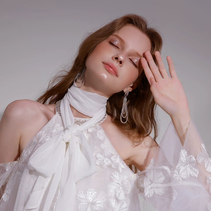 Wardrobes by Chen Luxury Silver Water Drop Hoop Diamond Earrings-Cheche