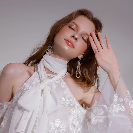 Wardrobes by Chen Luxury Silver Water Drop Hoop Diamond Earrings-Cheche