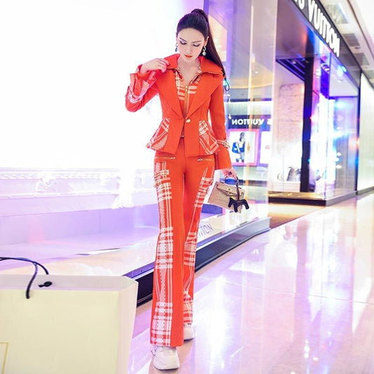 VJE autumn and winter quilted warm casual straight micro-flared long pants suit - Briol
