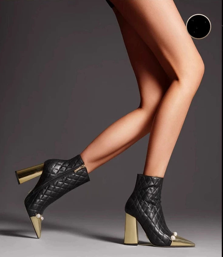 Fabfei autumn/winter block heel luxury pearl women's booties - Lara