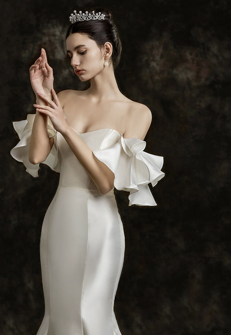 Early Spring 2023 one-shoulder satin high-quality textured light wedding dress- Gena