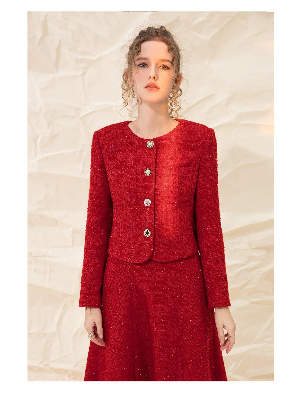 Red retro high-end tweed two-piece skirt suit- Tipa – GOOD GIRL REBEL
