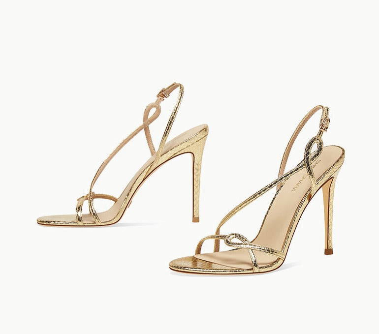 New gold one-word belt stiletto high-heeled fashion sandals- Catia