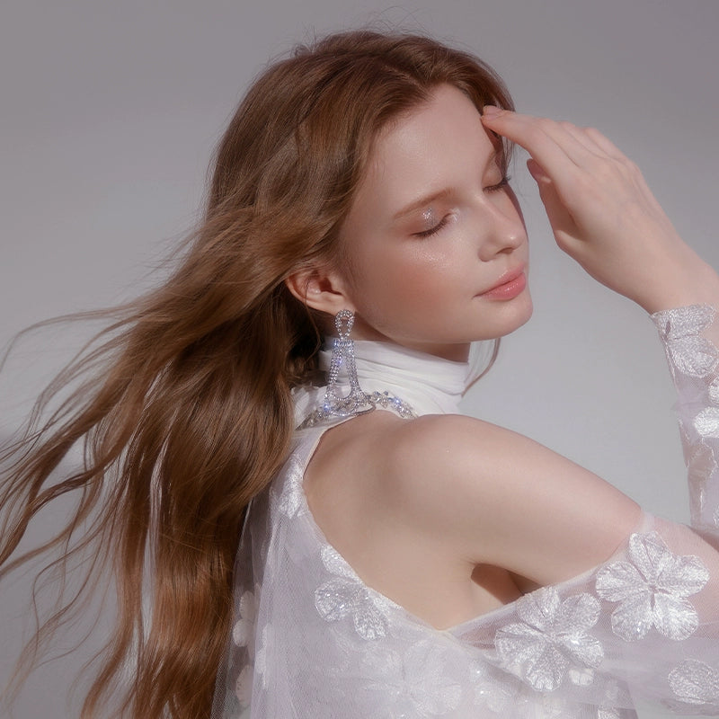 Wardrobes by Chen Luxury Silver Water Drop Hoop Diamond Earrings-Cheche