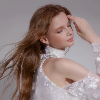 Wardrobes by Chen Luxury Silver Water Drop Hoop Diamond Earrings-Cheche