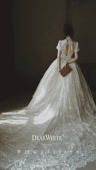 Early Spring 2023 heart original big trailing lace wedding bridal dres ...