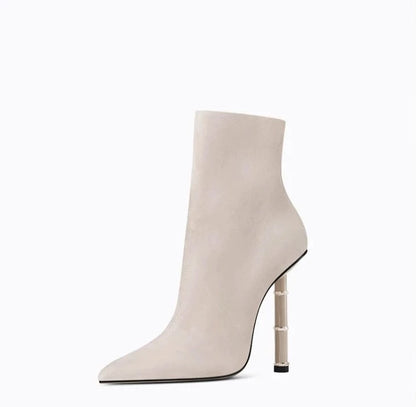 Fabfei autumn winter beige black pointed toe stiletto boots - Dina