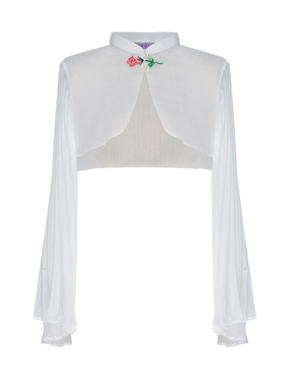 Magic Q rose embroidered cheongsam pressed pleated shaw jacquard front slit dress - Nuli