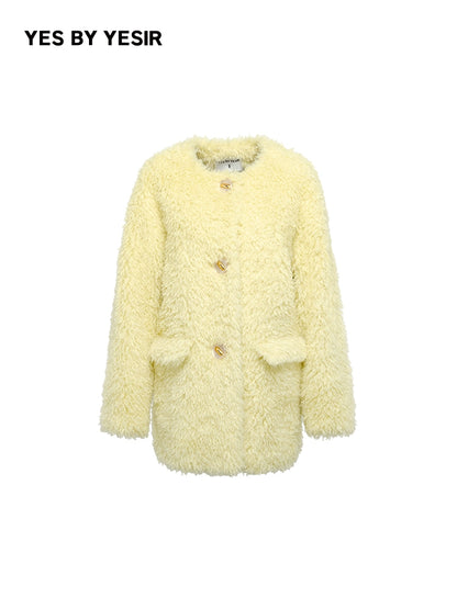 YES BY YESIR autumn winter yellow wool warm sheep sheepskin coat - Naia