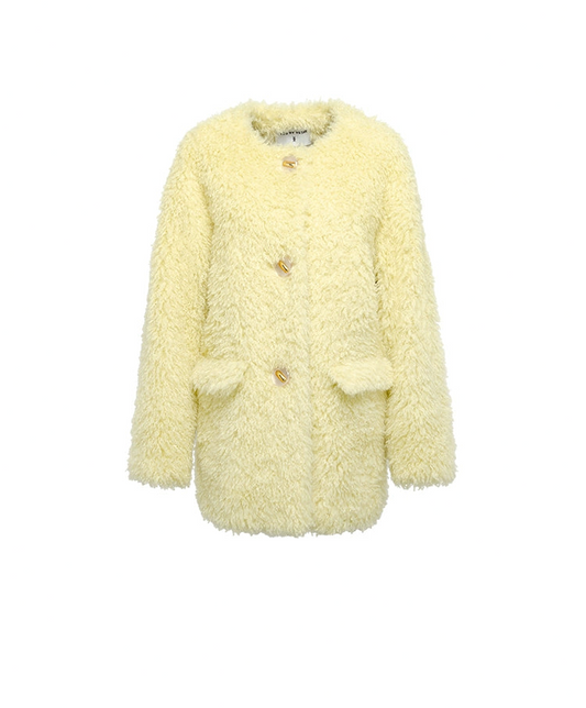 YES BY YESIR autumn winter yellow wool warm sheep sheepskin coat - Naia