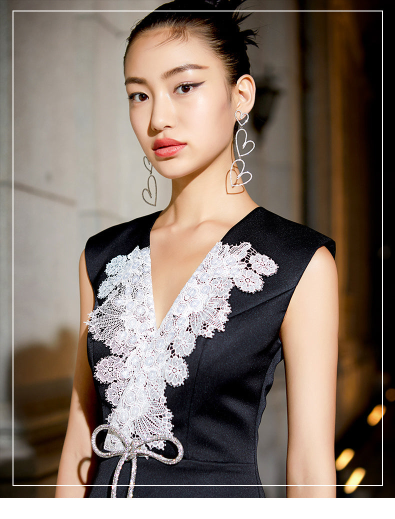 Luxury Black and White evening cocktail dress - Agioo S / Black Luxury Black and White evening cocktail dress - Agioo S / Black