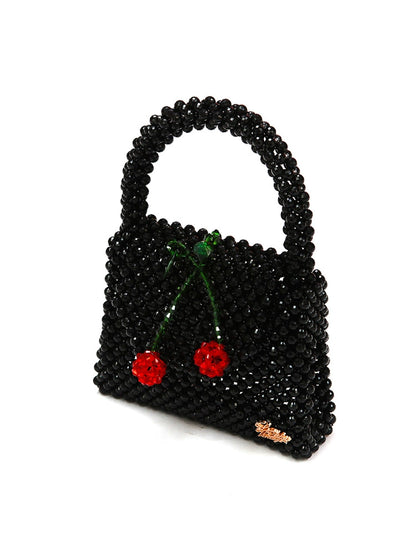 Le Palais Vintage Original Hand-woven Black Beads Cherry Handbag-Perry.