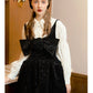 Black starry velvet bow rose sling cotton dress shirt suit set- Copla