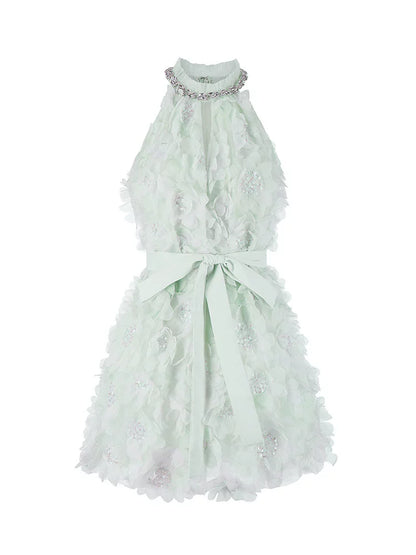 Wardrobes by Chen Luxury Pastel Green Ribbon Floral wedding guest bridal Dress-Onna