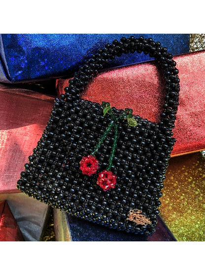 Le Palais Vintage Original Hand-woven Black Beads Cherry Handbag-Perry.