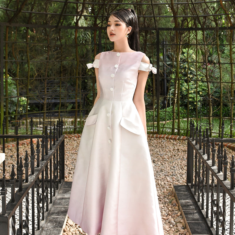 Early Spring 2023  new solid color strapless bow waist skirt dress- Fiola
