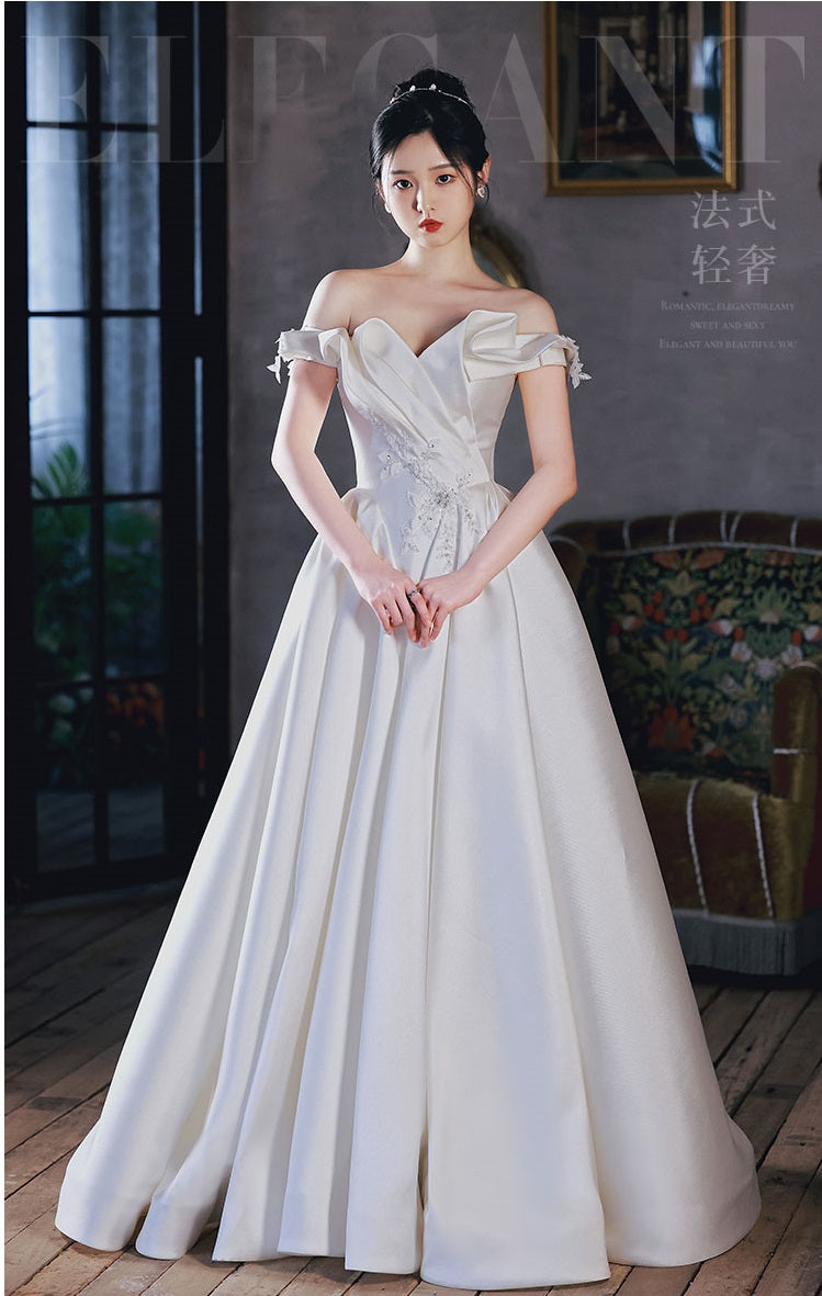 Early Spring 2023 satin light wedding new bride French one-shoulder dress - Monologue