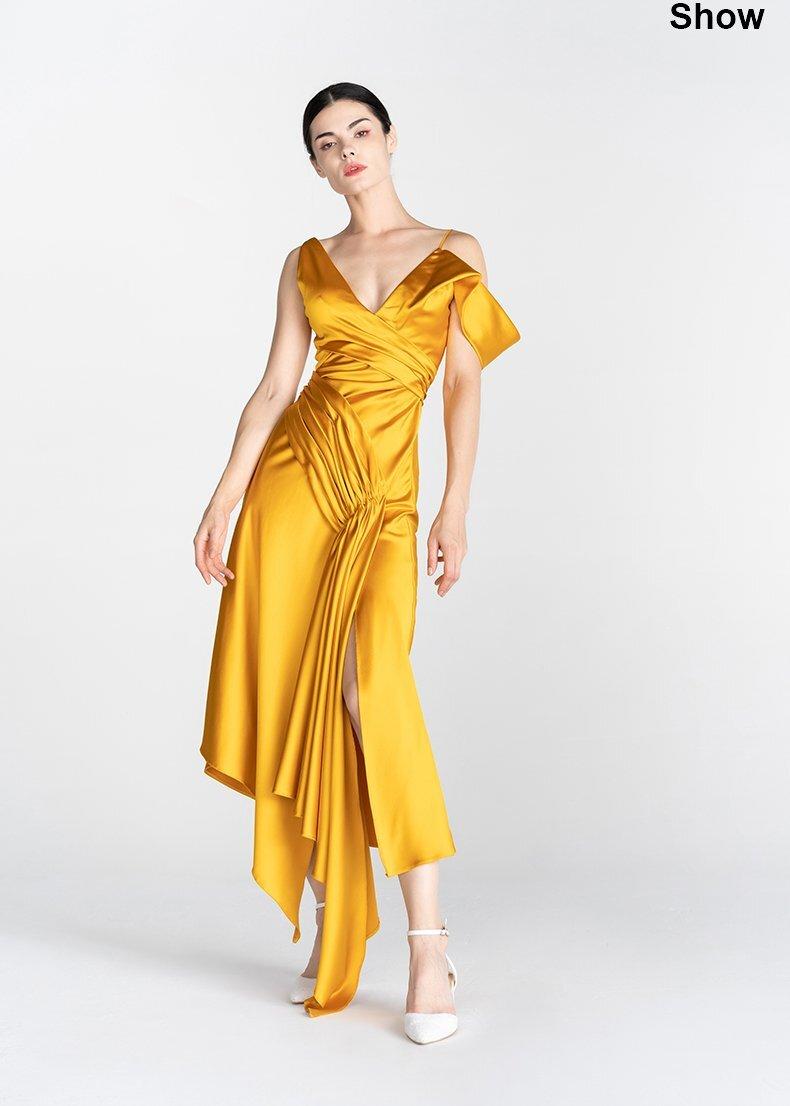 GOUDIN Rare Golden yellow asymmetric cocktail evening dress - Sesi. GOOD GIRL REBEL GOUDIN Rare Golden yellow asymmetric cocktail evening dress - Sesi. GOOD GIRL REBEL