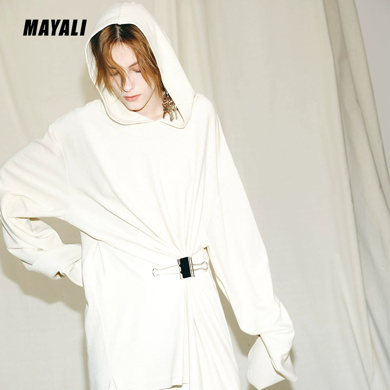 Autumn Winter luxury hoodie pinched pleated waist sweatshirt - kIC