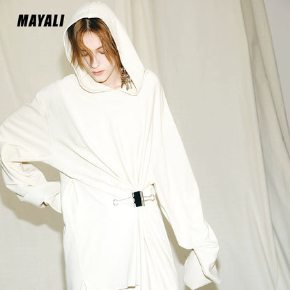 Autumn Winter luxury hoodie pinched pleated waist sweatshirt - kIC