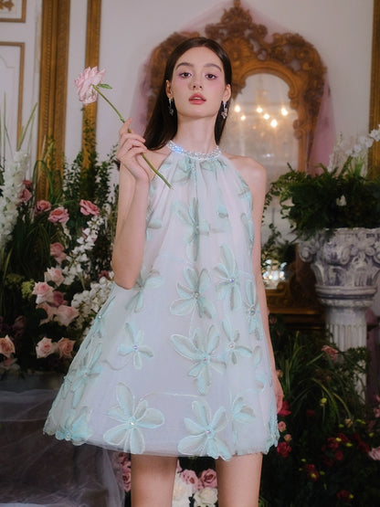 Wardrobes by Chen Mint Green Halter Flower Embroidered Loose  dollDress-Louis