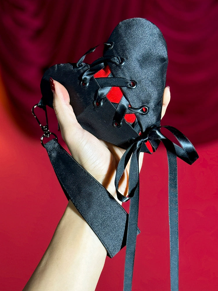 Le Palais Vintage Luxury Valentine's Day Black and Red Heart Strappy Mini Pouch-Rexona