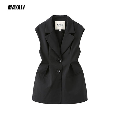 MAYALI Fall/Winter V-neck Slim Waist Sleeveless Blazer - Luryi