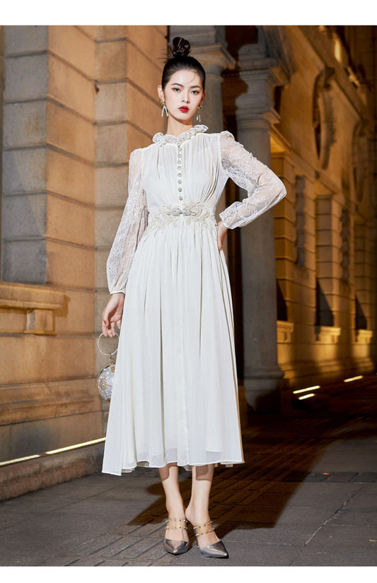 Elegant lace long sleeve midi dress- Gilan