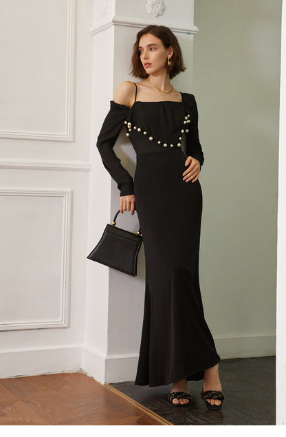 Retro long-sleeved sling dress- Mola