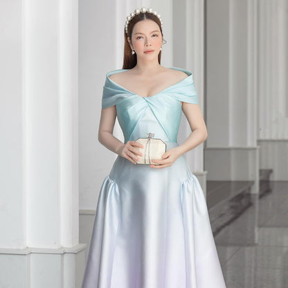 Early Spring 2023 new one-shoulder gradient V-neck waist dress- Salisa