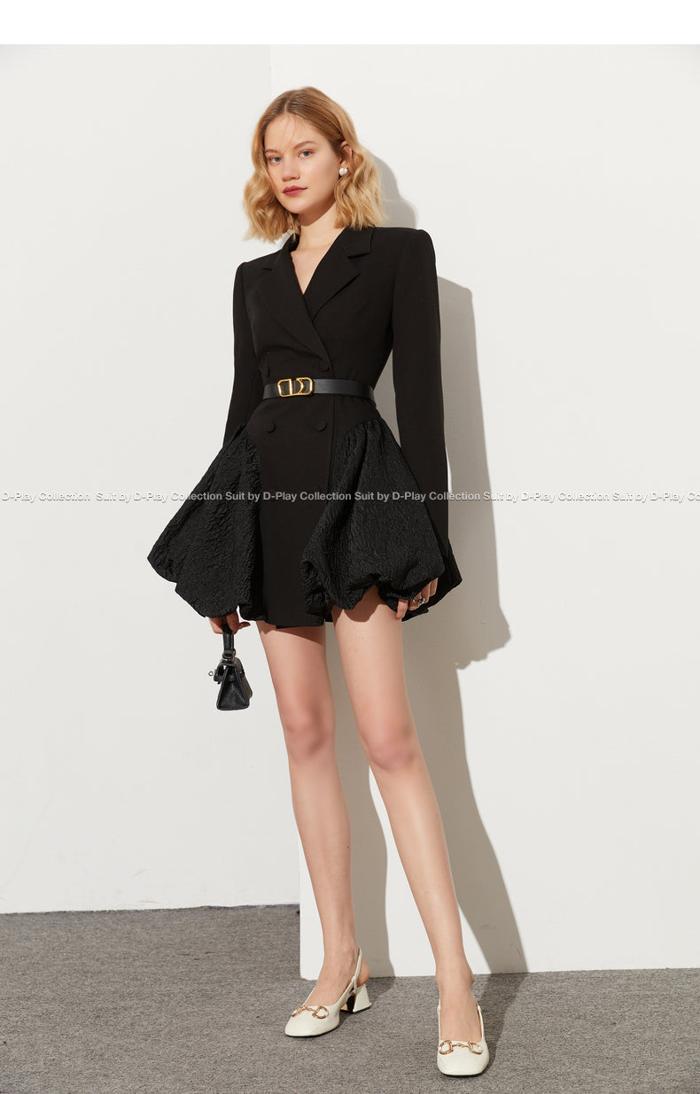 DPLAY spring black stitching tutu skirt hem suit dress - Rairo