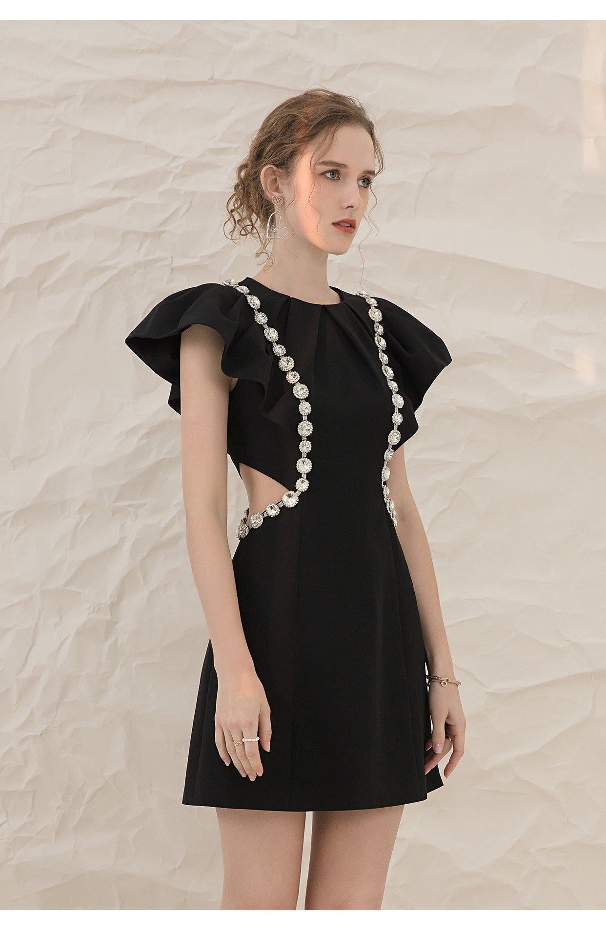 Luxury high-end mini black dress- Celi