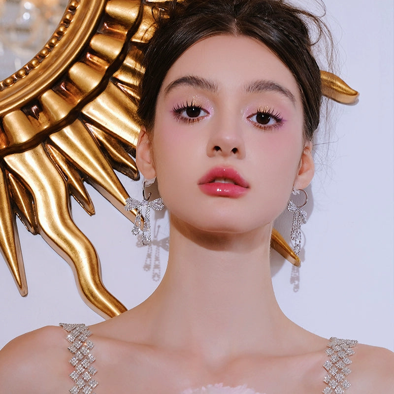 Wardrobes by Chen Luxury Light Bow Diamond Tassel Earrings-Sola