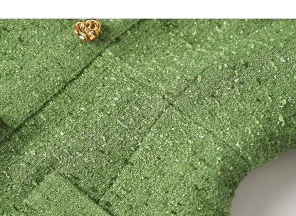 Green  V-Neck short sleeve  Tweed cocktail dress- Sara