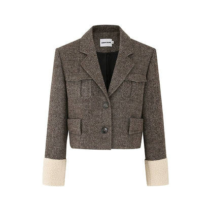 LEDIM W Tweed patchwork cropped jacket blazer - Hlom