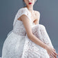 Elegant off shoulder pleated white lace wedding style bridal dress - Karias
