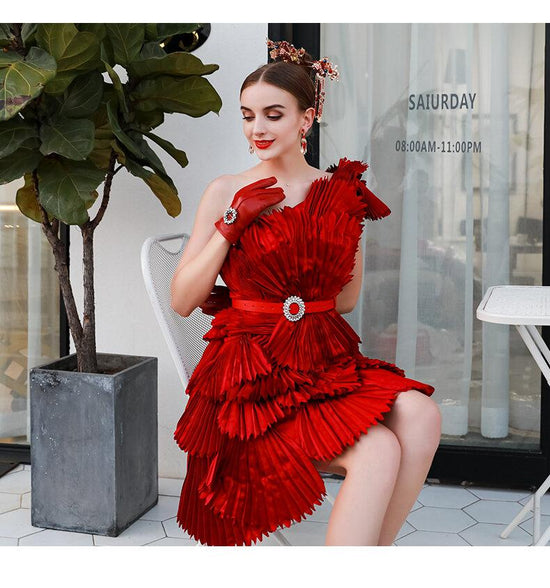 Women's Sexy Slant Neck Strapless Pleated Irregular Dress