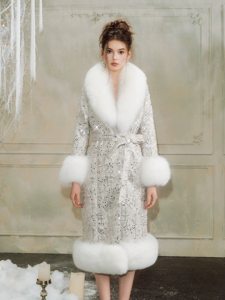 Wardrobes By Chen Sliver Tie Long Sleeve Long Fur Autumn Coat-Evanna