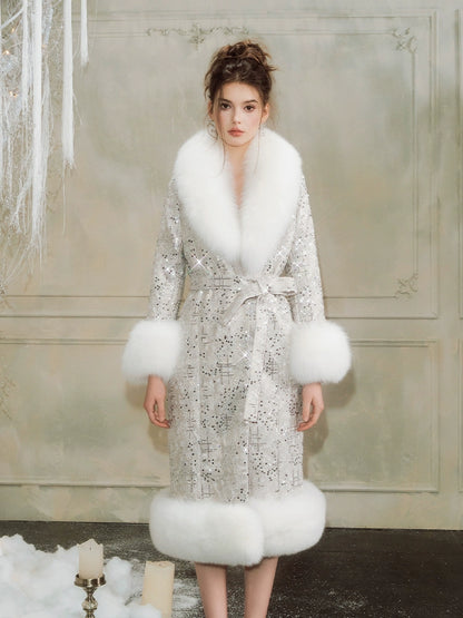 Wardrobes By Chen Sliver Tie Long Sleeve Long Fur Autumn Coat-Evanna