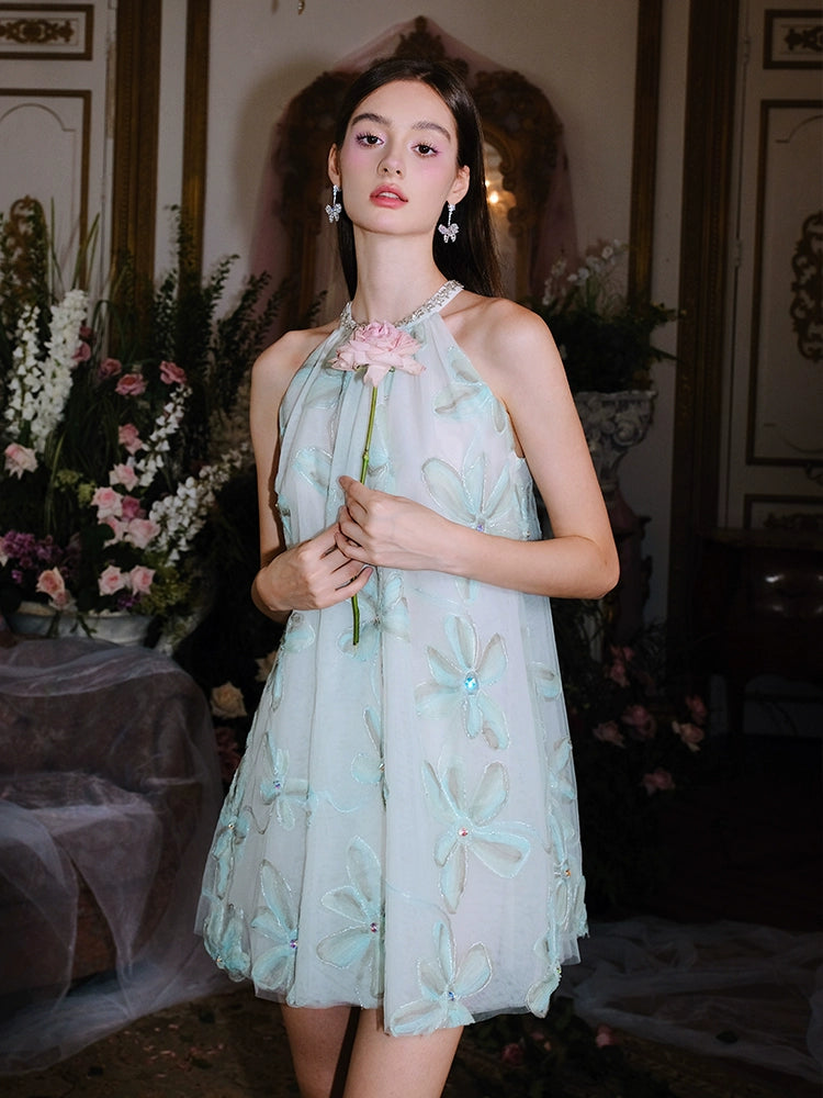 Wardrobes by Chen Mint Green Halter Flower Embroidered Loose  dollDress-Louis