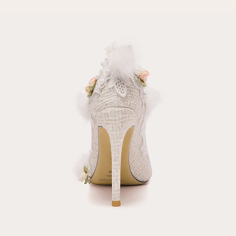 High heels white lace wedding shoes- Trag