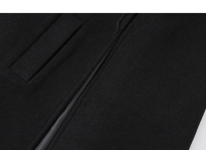 Winter light luxury British style embossed metal buckle black woolen cape coat- Liali
