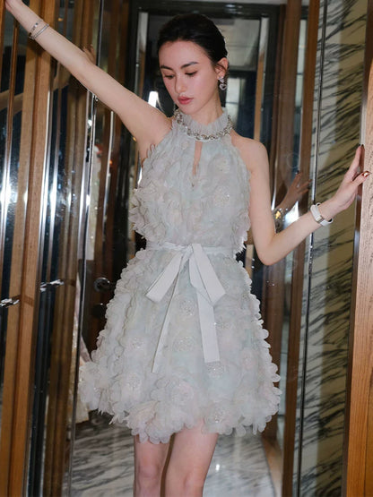 Wardrobes by Chen Luxury Pastel Green Ribbon Floral wedding guest bridal Dress-Onna